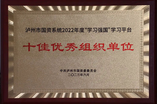 公司獲評市國資系統2022年度“學習強國”學習平臺“十佳優秀組織單位”